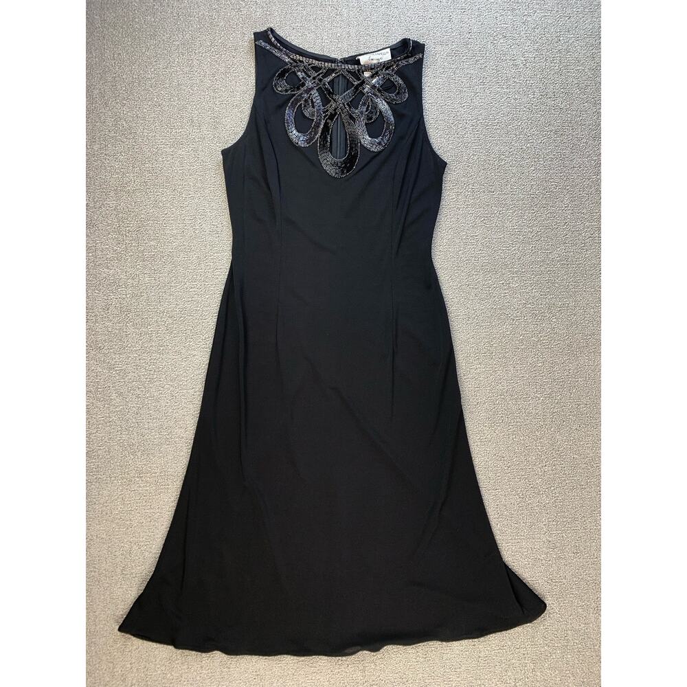 Adrianna Papell Evenings Dress Beaded Neckline Mini Cocktail Black Size‎ 6